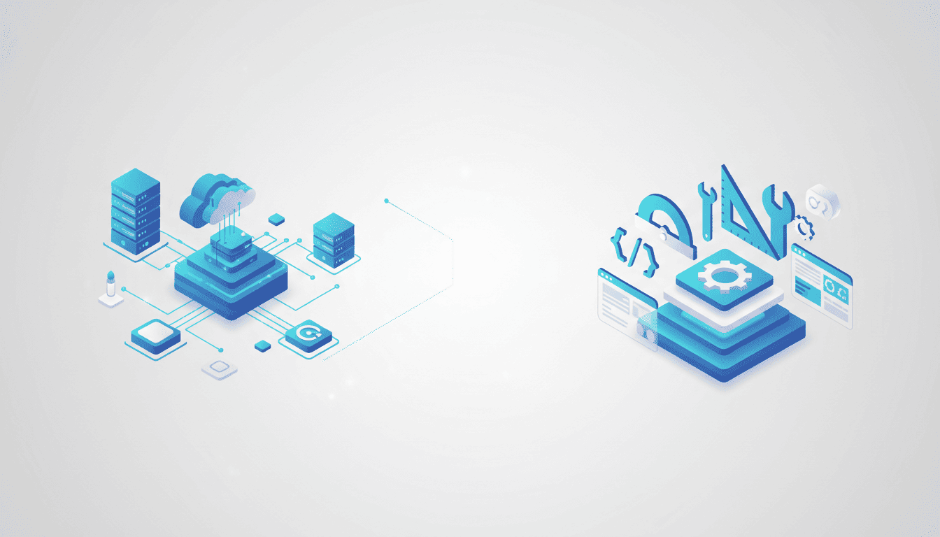 Isometrische Darstellung von Software-Infrastruktur und Engineering-Tools